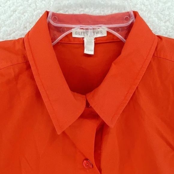 Eileen Fisher Top XS Orange Coral Long Sleeve Button Shirt Organic Cotton Blend - Picture 7 of 15